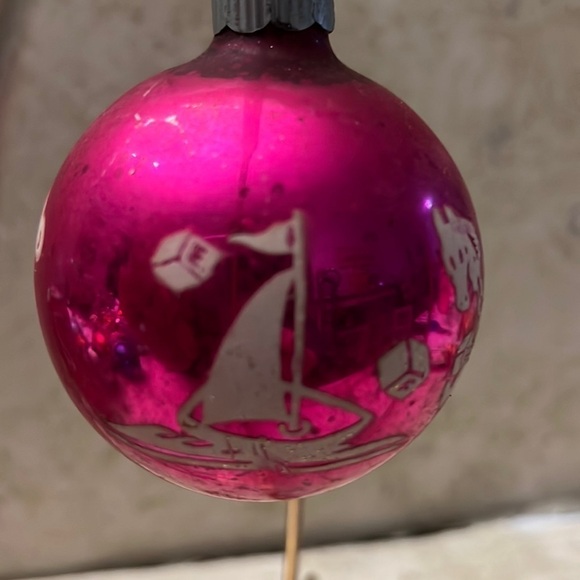 Vintage Pink Christmas Ornament Stenciled Children’s Toys Shiny Brite - Picture 4 of 6